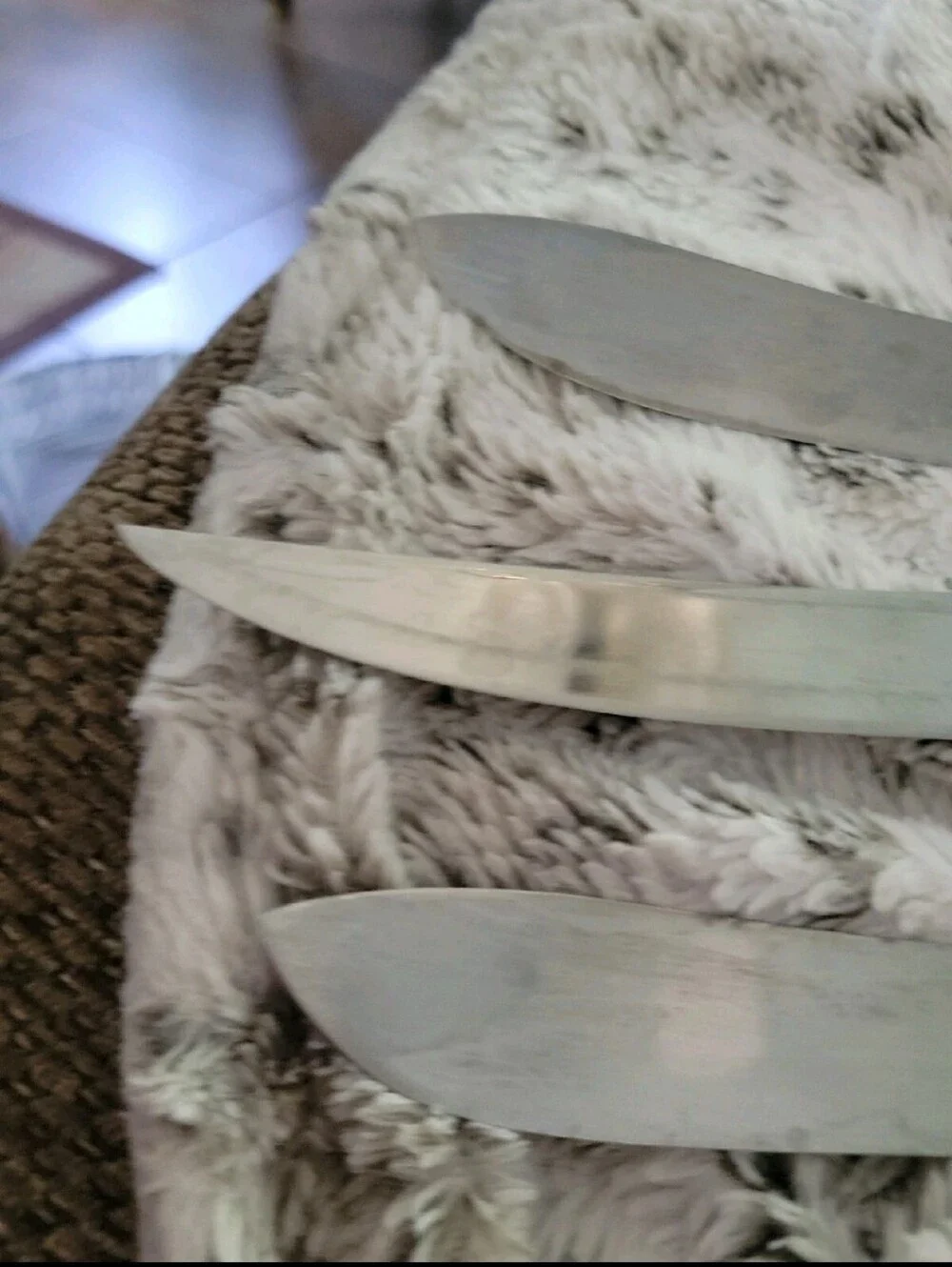 Vintage THREE Real Keen Stainless Butcher Knives Wood Handles
